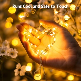 Minetom Fairy Lights Plug in, 33Ft 100 LEDs Waterproof Silver Wire Firefly Lights, Adaptor Included, Starry String Lights for Wedding Indoor Outdoor Christmas Patio Garden Decoration, Warm White