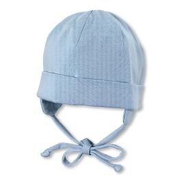 Sterntaler Baby Boys Beanie Baby Organic Cotton Beanie - Beanie Baby, Children's Beanie, Baby Hat - Made of Cotton with Tie - Blue, lightblue