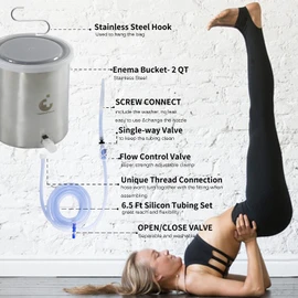 TopQuaFocus TopQuaFocus Stainless Steel Enema Bucket Kit - 2 Qt, Grey, Suitable for Coffee, Water and Gerson Therapy Organic Home Coffee Enemas