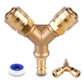 Compressed Air Distributor, 2-Way, Compressed Air Switch with Male Thread, 1/4 Inch Air Hose, Quick Coupling Distributor, NW 7.2 Compressed Air Coupling with Couplings, Brass Compressed Air