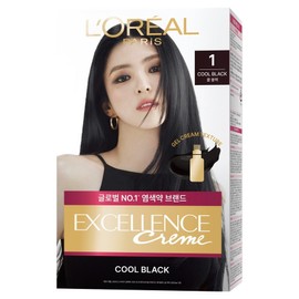 L'Oréal Paris Excellence Cream Easy gray hair dye with comb cap, No. 1 Cool Black, 1 piece / 로레알파리 엑셀랑스 크림 빗캡으로 간편한 새치염색 염모제, 1호 쿨 블랙, 1개