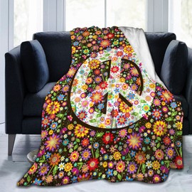 Abucaky Hippies - Manta de forro polar con diseño de símbolo de paz con flores, ultrasuave, acogedora, decorativa, para el hogar, cama, sofá, silla, viajes, 50 x 40 pulgadas