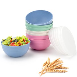 BYZCYSG 8-Pack Wheat Straw Cereal Bowls with Lids 26 oz - Unbreakable, Microwave & Dishwasher Safe, Soup Bowls for Camping, Home, Kitchen