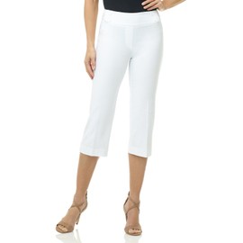 Rekucci Women’s Comfort Stretch Pull-On Capri Pants with Button Detail – Everyday Casual Wear (10, White)
