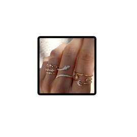 Carufin Crystal Snake Rings Set Vintage Butterfly Stackable Joint Finger Rings Reptile Snake Band Ring Jewellery for Women Girls, Metal