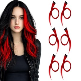 Partial wig bridge extension hair piece snap color two-tone gradient hairpiece-JFP7233, 6 pieces, red / 부분 가발 브릿지 붙임머리 헤어 피스 똑딱이 컬러 투톤 그라데이션 헤어피스-JFP7233, 6개, 레드