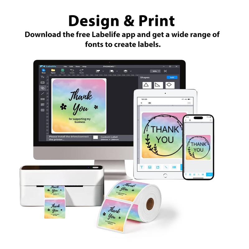 Phomeo 50x50mm Labels Rainbow Pattern 500pcs/Roll Phomemo 2" Round Rainbow