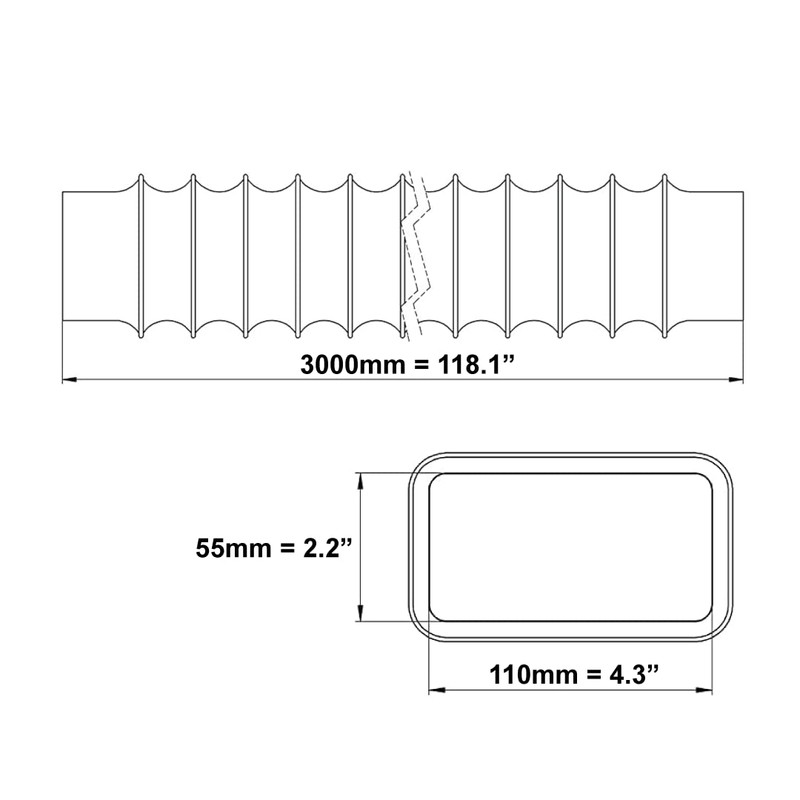100 x 55 mm - 3 m PVC Exhaust Hose
