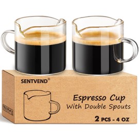 SENTVEND Espresso Cups Set of 2, 4 Oz Espresso Shot Glass with Handle Double Spout Cups Clear Glass Milk Cup Coffee Accessories Great for Making Coffee Desserts Salad Dressing