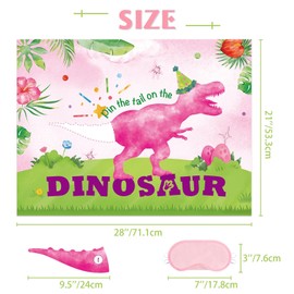 WERNNSAI Pin The Tail on The Dinosaur Game - 24 Pcs Pink Dinosaur Party Games for Girls Kids 21" x 28" Tails Watercolor Dino Party Decoration for Birthday Celebration Supplies