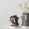 Creative Co-Op Stoneware Face Planter with Saucer, Brown & Cream
