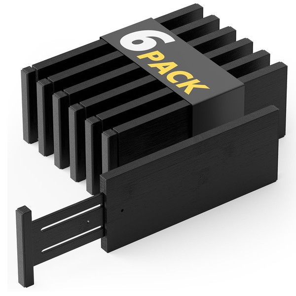 SpaceAid Bamboo Dresser Drawer Dividers 6 Pack, 4.65“ High Adjustable