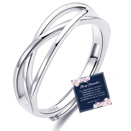 Sterling Silver Adjustable Ring S925 Silver Rings for Women Cubic Zirconia Twist Love Knot Dainty Ring Silver Minimalist Open Finger Rings Silver Thumb Sterling Silver Ring