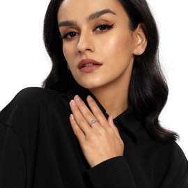 1 Carat S925 Sterling Silver Engagement Ring, 6 Prongs Sparkling Cubic Zirconia 18K White Gold Plated Promise Wedding Ring Eternity Bands for Women Size 6