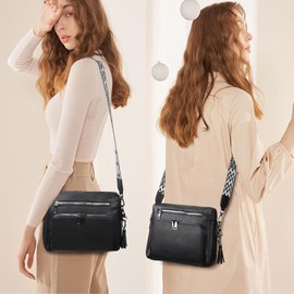 TANTOMI Crossbody Bags for Women MultiPockets Crossbody Purse for Women handbags Vegan Leather Shoulder Bag with Ajustable Strap for Shopping Travel Black Purse