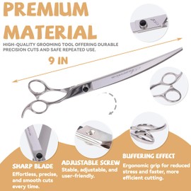 Professional metal 9 In Curved Grooming Scissors for Dogs and Cats,30-Degree Curves Shears for Hair Cutting with Pet at Home & Outdoor,Lightweight Stainless Steel Clippers for Dog Trimming Face,Paws