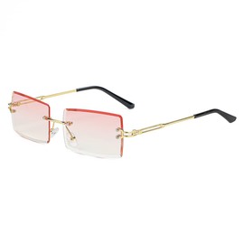 Gleyemor Rimless Rectangle Sunglasses for Women Mens Fashion Vintage Frameless Square Glasses with Gradient Lens (Gradient Pink)