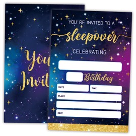AWSICE Sleep Over Birthday Invitations, Galaxy Double-Sided Fill-In Invite Cards For Birthday Party，Boys, Girls, Kids,Teen, 20 Invitations With Envelopes, Decorations,Party Favor And Supply-A05