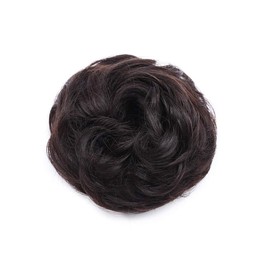 Silk-co Short Messy Hair Bun Real Remy Human Updo Curly Hair Ribbon Ponytail Extensions Donut Chignons #1B Natural Black