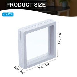 PATIKIL 3D Floating Frame Display Stand, 12 Pack 3.5x3.5 Inch Challenge Coin Display Stand Holder Transparent PE Jewelry Storage Box Floating Display Case, White