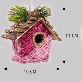 Pink Burgundy Birdhouse 10x11cm - Christmas Tree Hanging Decorations Festive Decorative Ornaments Fairy Tale Themed Xmas Tree Pendant