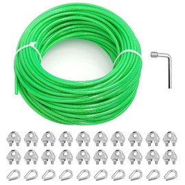 hannger 3/16" Wire Rope, 100 Ft PVC Coated Wire Cable Metal Steel Cable Trellis Kit, Multi-use Clothes Line Cable for T Post/Climbing Grapevines Plants Outdoor/String Light Hanging Kit