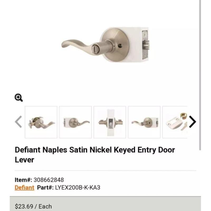 Defiant Defiant Naples Satin Nickel Keyed Entry Door Lever