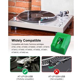 ATN95E Replacement Stylus Compatible with Audio-Technica AT-LP120-USB AT93 AT95 Turntable, Diamond Record Player Needles Replacement Stylus with Phono Brush (Not for LP120X-USB), Green