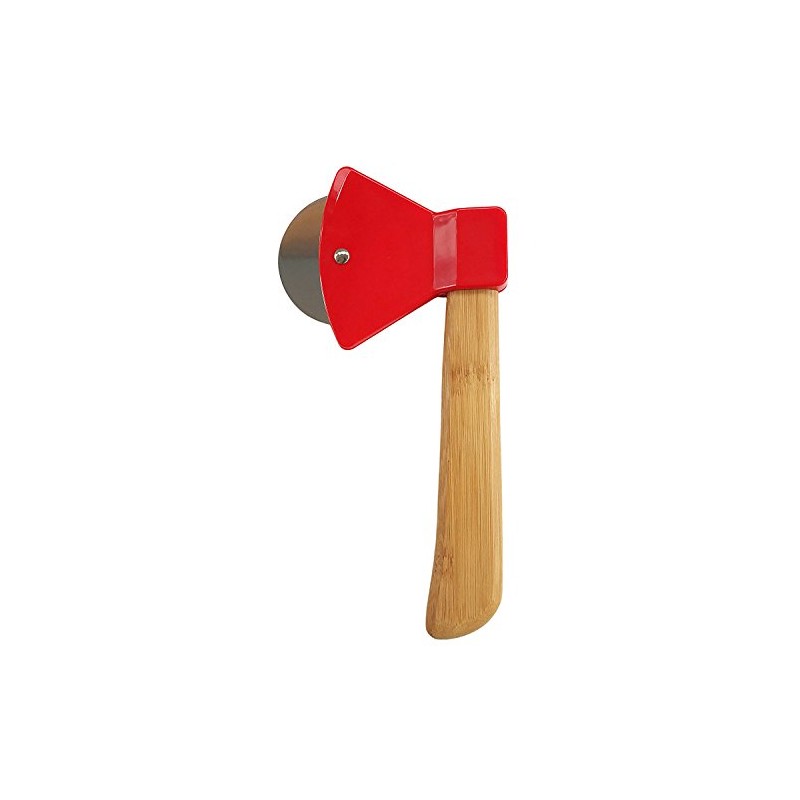 Axe Pizza Cutter with Bamboo Handle and Sharp Rotating Blade