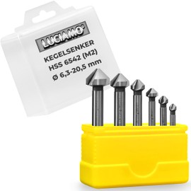 LUCIAMO 6 pieces 90° professional countersink set HSS M2 (6542) - for wood, metal and plastic - a must for every tool box!