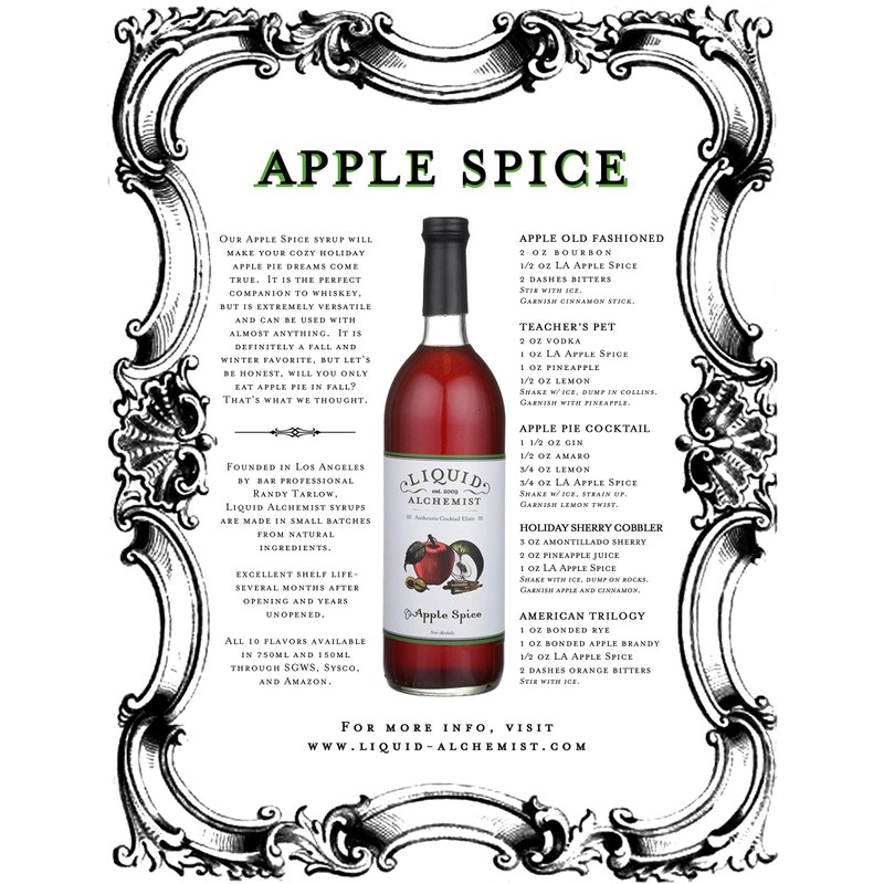 Liquid Alchemist Apple Spice Cocktail Syrup, Drink Mixer, Soda Syrup