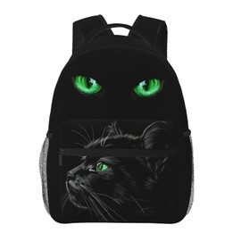 Mtsouya Black Cat Backpack with Green Eyes Trendy Water Resistant Daypack Lightweight School Bag for Teens Fashionable Travel Rucksack Animal Print Backpack for Cat Lovers
