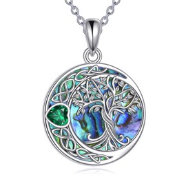 YAFEINI Tree of Life Necklace 925 Sterling Silver Moonstone Celtic Knot Pentagram Pendant Necklace for Women Jewellery, Sterling Silver, Oxidised