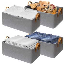 4 Pack collapsible rectangle fabric storage bins with metal frame，Closet Storage baskets for organizing with Handles for Home and Office(Gray 15"L*10.2"W*7.5"H)