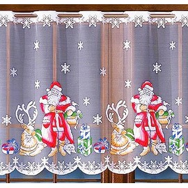 Christmas Santa Claus Hand-Painted Jacquard Cafe Net Curtain Sold By The Metres Window Decoration (Multicoloured Christmas Santa Claus, Length 70 cm, 28 in)