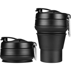 2PACK Collapsible Coffee Cup, 20 OZ 600ml Silicone Folding Camping Cup, Leak Proof BPA Free Portable Cup, Sport Bottle with Lids for hiking (Black) - Colour: black, Size: 2*20OZ