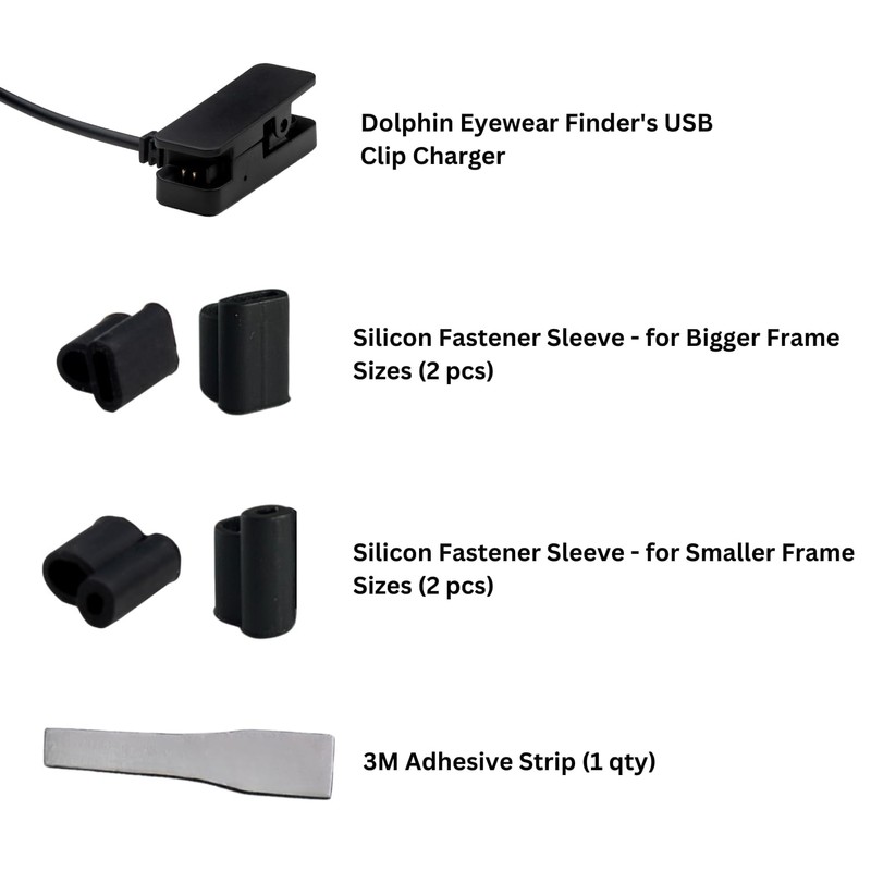 Universal Eyewear Tracker Accessory Kit | USB Clip Charger, Adhesive