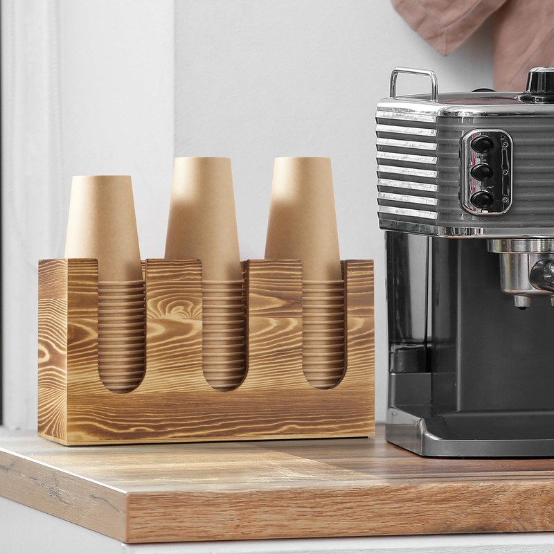 GCWSTJK Wood Coffee Cup and Lid Holder Organizer, Disposable Cup