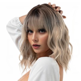 Yamel Short Hair Wigs Bob Wig Short Curly Wig with Bangs Ombre Blonde Short Wigs for Women Daily Use Cosplay Wig