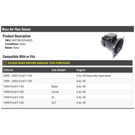 Mass Air Flow Sensor - Compatible with 1999-2003 Ford F-150 V8
