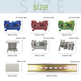 JINXIAN DIN Rail Connectors Block PT-2.5 Terminal Kit Rail Terminals Through Terminal Block Kit Electric with Rail Clamp Marking Strips Fixed Bridge End Brackets Aluminum Rail