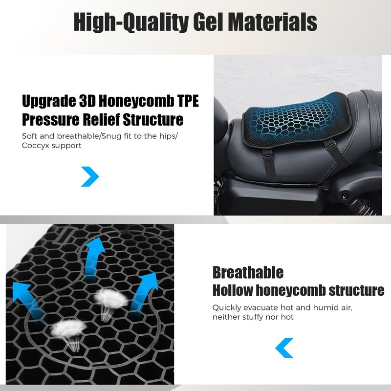 Erato Motorcycle Gel Seat Cushion and Cushion Cover 3D Honeycomb