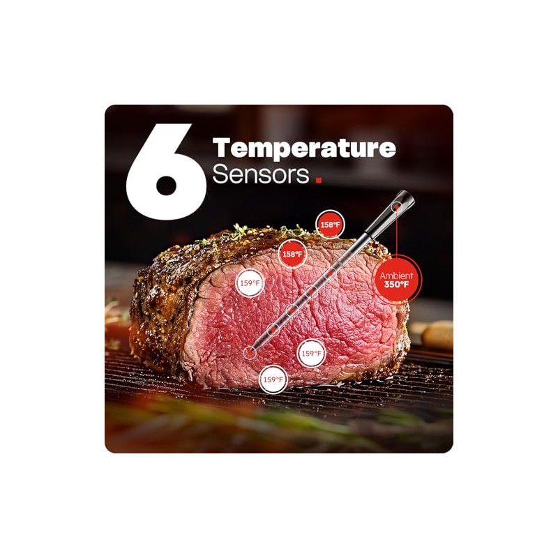 Termómetro digital inalámbrico inteligente Bluetooth para carne, 6 sensores de