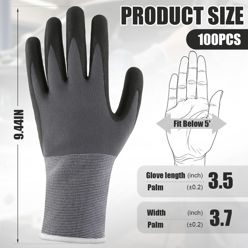 Cutecrop 100 Pairs Work Gloves Nitrile Coated for Men Warehouse