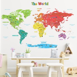 DECOWALL SG-1902s Large Educational World Map Wall Stickers Removable Colorful Decals for Kids Nursery Bedroom Art décor playroom Murals