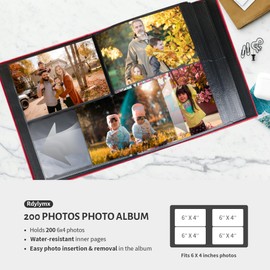 Rdylymx Photo Album 6x4 200 Landscape Pockets Photos, Leather Cover Picture Albums Holds 200 Horizontal Photos (Red)