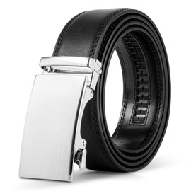 DQT Men Black Leather Auto Belt Gift Box Set - Smooth