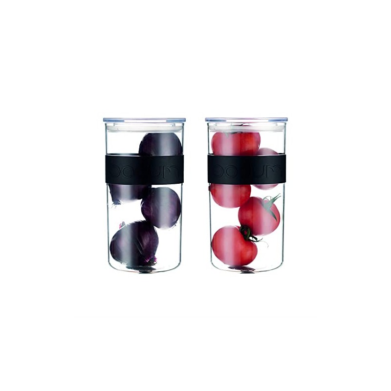 PRESSO Set of 2 Plastic Storage Jars, 2 Litre, Black