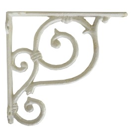 NACH Decorative Shelf Brackets, 2 Pack of 7.5 x 1.5 x 7.5 inch, Antique White Cast Iron Wall Shelf Brackets - Decorative Bookshelf Brackets - The Scroll Shelf Bracket
