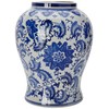 Oriental Furniture 18" Floral Blue & White Porcelain Temple Jar